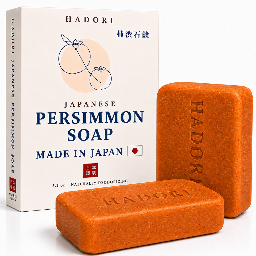 HADORI Japanese persimmon soap box and two 3.2 oz cleansing bars